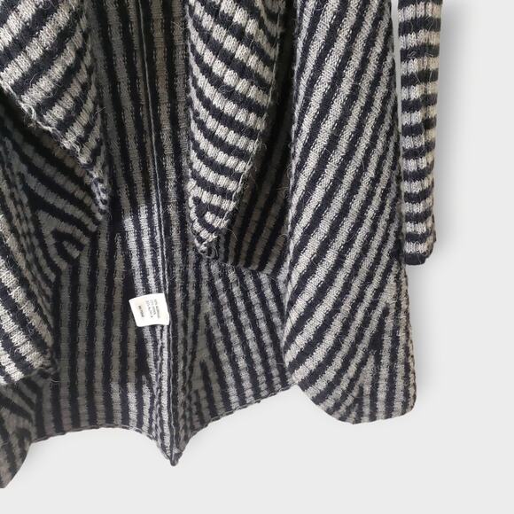 Lineamaglia Italy Wool Alpaca Blend Drape Front Cardigan Black Grey Stripe Sz Sm - Picture 3 of 11